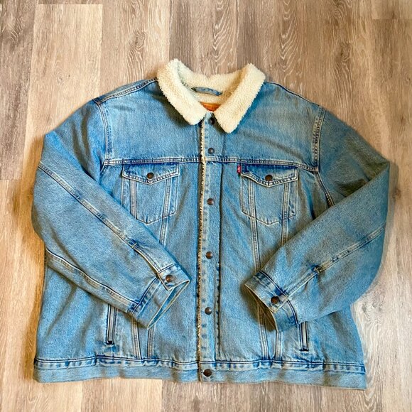 Levi's Men Sherpa Trucker Jacket Denim Light Wash Splitsville 3XL VTG Jean Fuzz - Picture 9 of 16